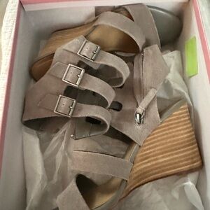 Strappy suede wedge sandals